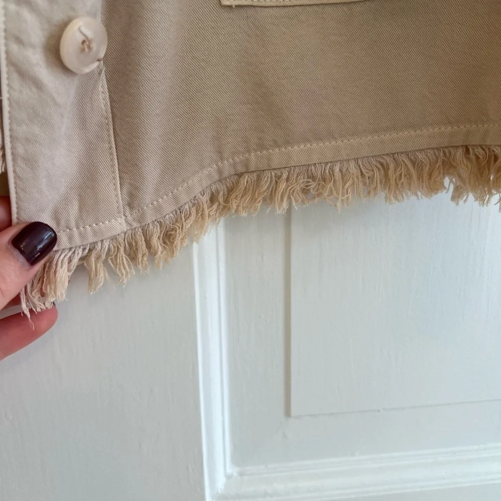 Maven West Cinched Waist Jacket Sand Cream Raw Hem Women’s Small